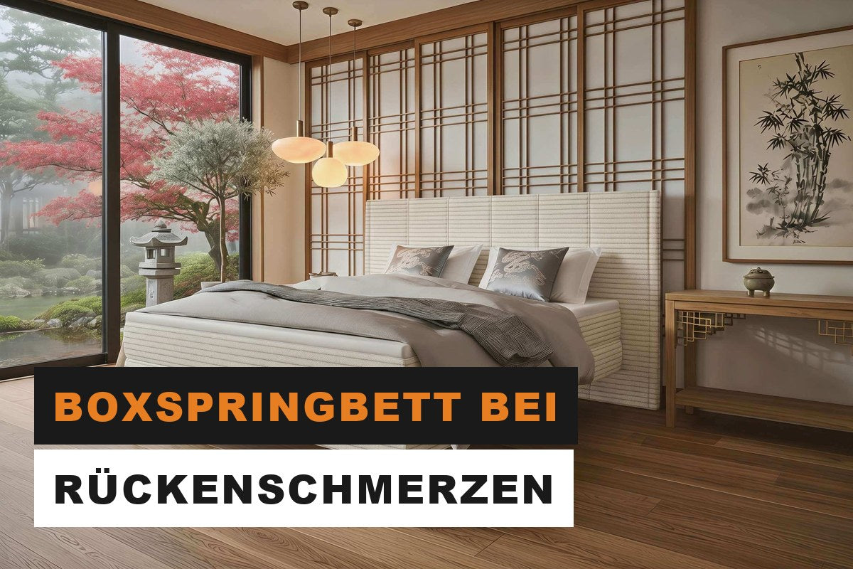 Bequemes Boxspringbett mit Topper in einem ruhigen, hellen Schlafzimmer