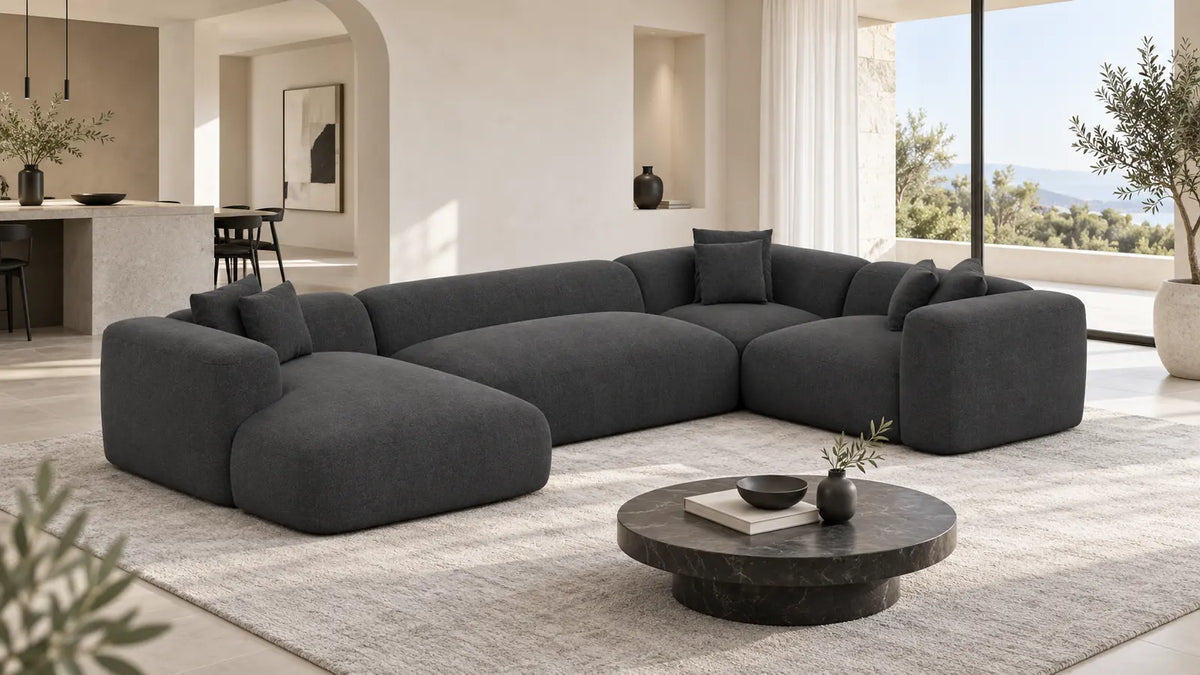 Alcudia Sofas – anthrazitfarbene Sofa Dreams Wohnlandschaft im modernen Wohnraum