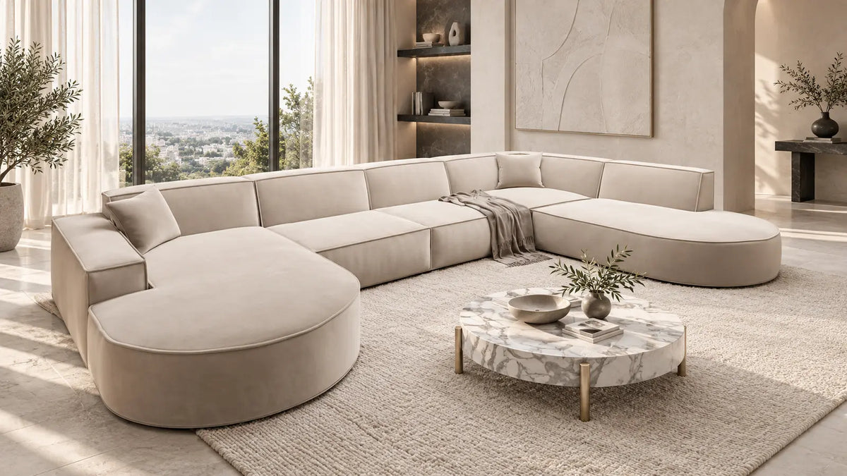 Alegranza Sofas – große beige Sofa Dreams Wohnlandschaft mit Samtbezug