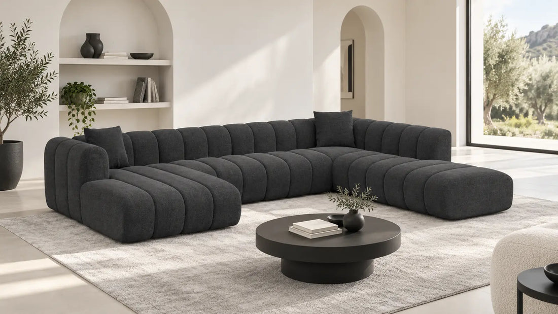 Almagro Sofas – anthrazitfarbene Sofa Dreams XXL-Wohnlandschaft mit markanter Steppung