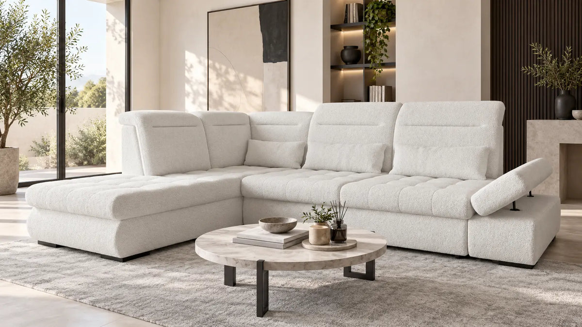 Ares Sofas – helle Sofa Dreams Eckcouch in L-Form mit strukturiertem Bezug