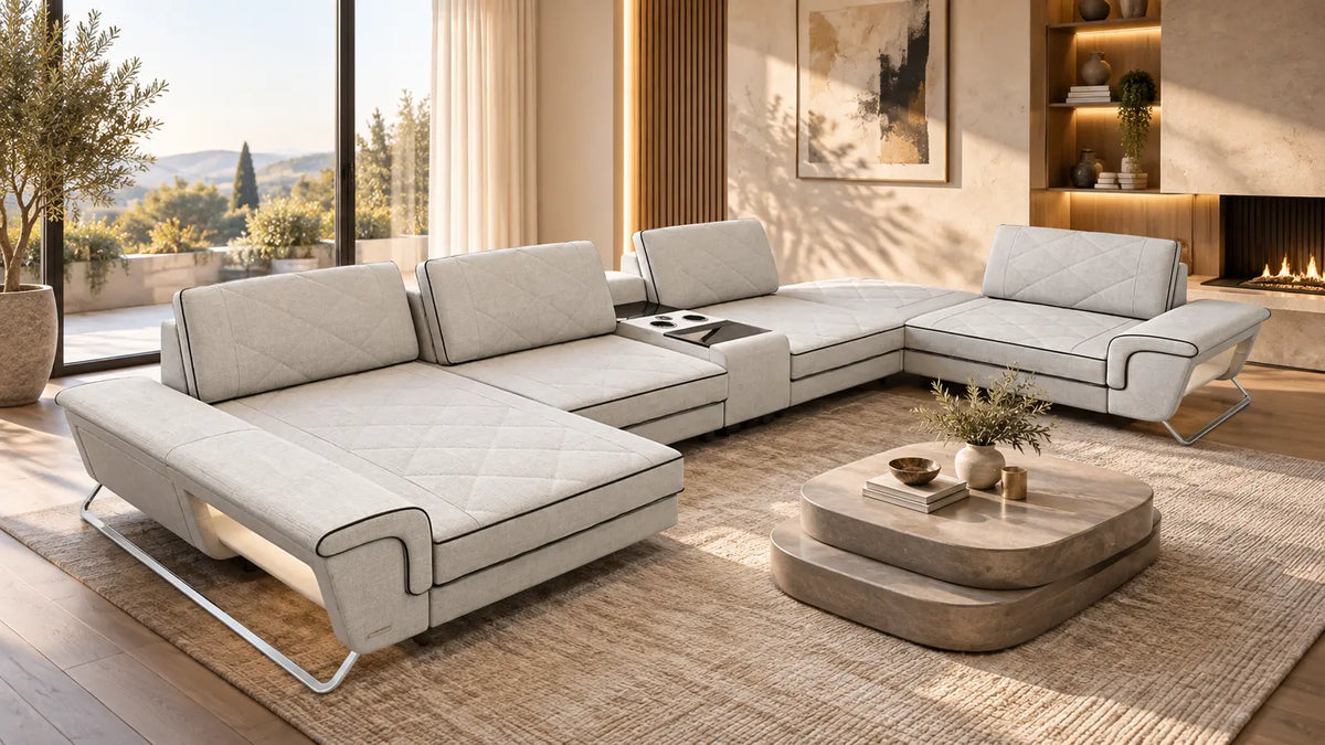 Bari Sofas – helle Sofa Dreams Wohnlandschaft mit passendem Couchtisch im modernen Wohnraum