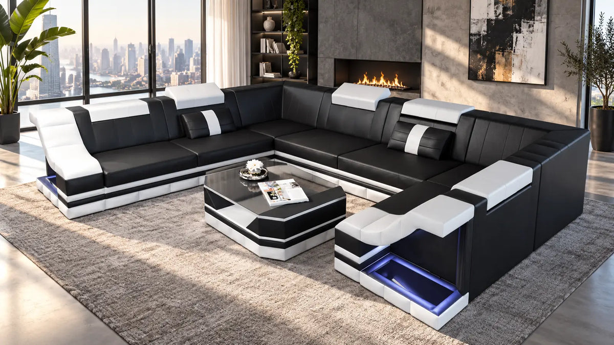 Bianchi Sofas – schwarz-weiße Sofa Dreams Wohnlandschaft in großzügiger U-Form