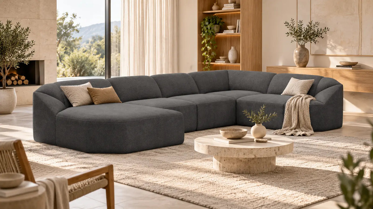 Cabrera Sofas – anthrazitfarbene Sofa Dreams Wohnlandschaft mit weichen Rundungen