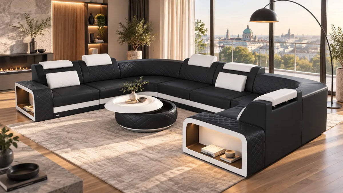 Foggia Wohnlandschaft aus Leder mit LED – Sofaform und Bezug vergleichen