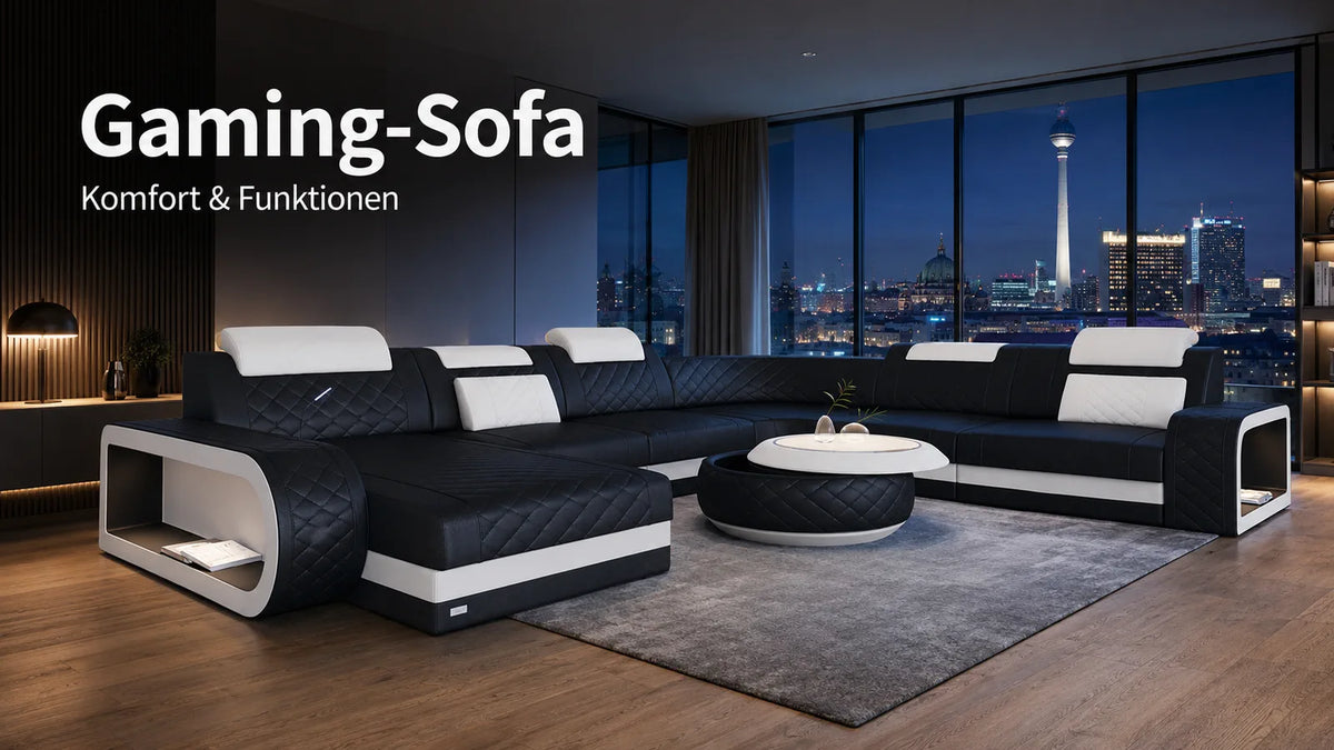 Gaming-Sofa: Komfort und Funktionen mit schwarz-weißer Wohnlandschaft