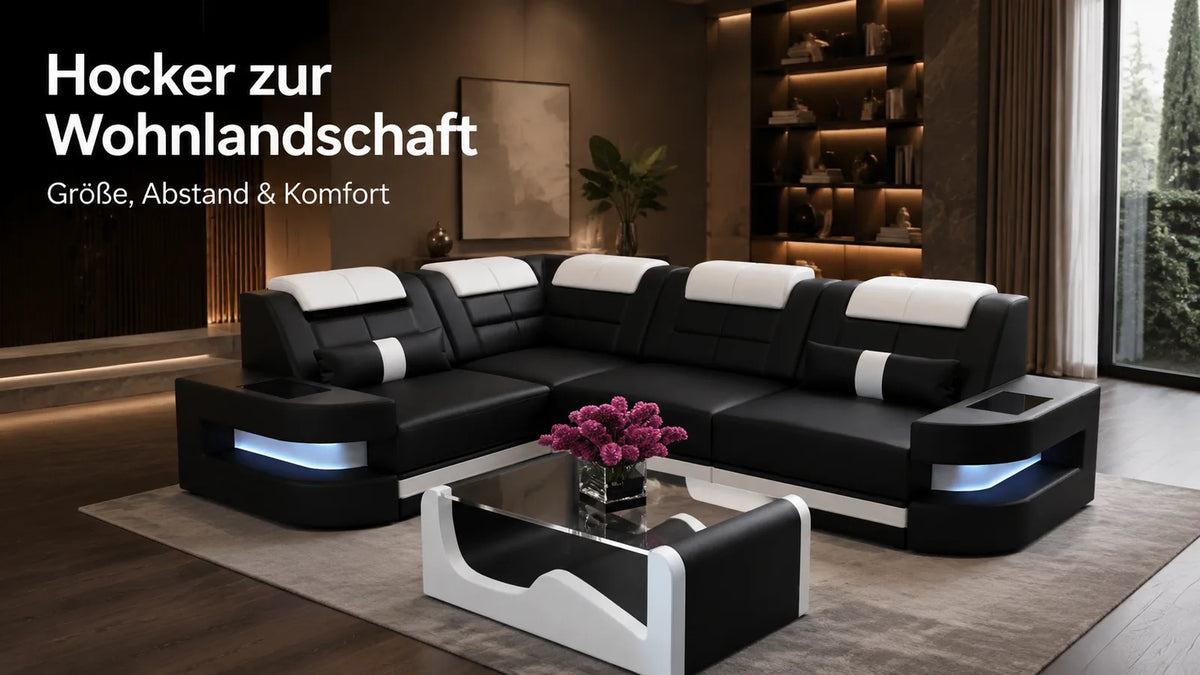 Hocker zur Wohnlandschaft: Größe, Abstand und komfortable Platzierung