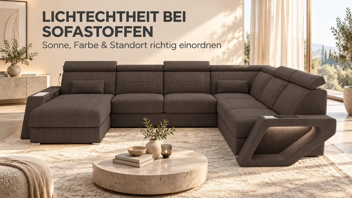 Lichtechtheit bei Sofastoffen – Wohnlandschaft Catania bei kontrolliertem Tageslicht