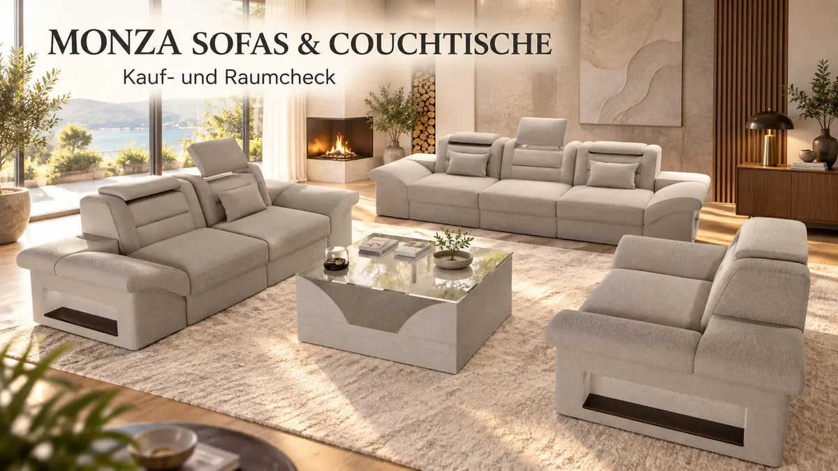 Monza Sofas und Couchtische – helle Sofa Dreams Sofagarnitur im modernen Wohnzimmer