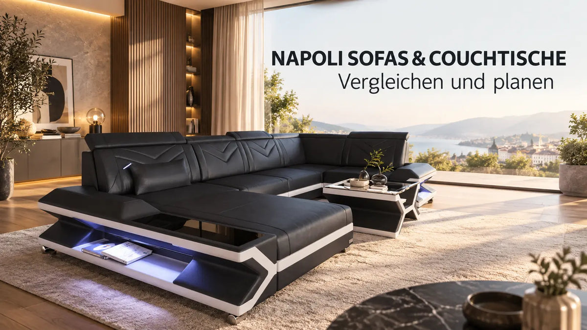 Napoli Sofas und Couchtische – moderne schwarze Couch mit weißen Akzenten von Sofa Dreams