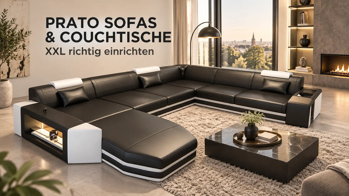 Prato Sofas und Couchtische – große schwarze XXL-Wohnlandschaft aus dem Sofa Dreams Sortiment