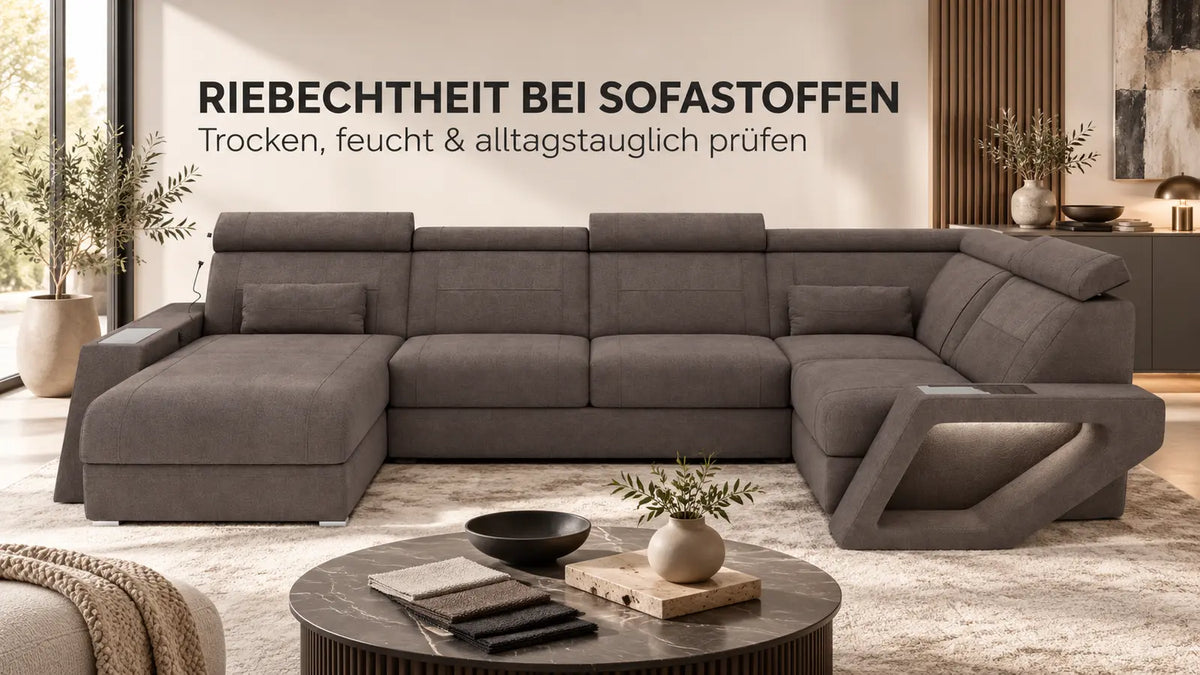 Reibechtheit bei Sofastoffen – Wohnlandschaft Catania mit Stoffmustern
