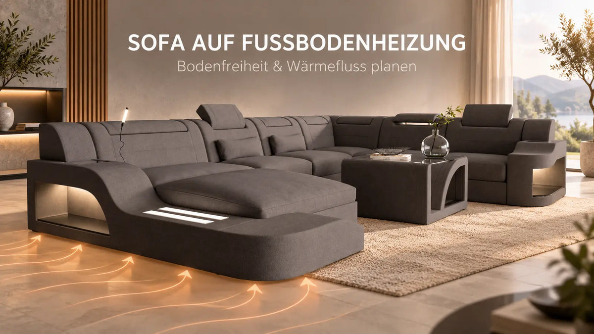 Sofa auf Fußbodenheizung – Wohnlandschaft Palermo mit dargestelltem Wärmefluss