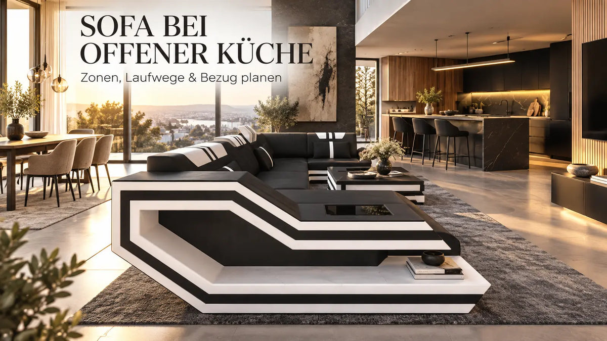 Sofa bei offener Küche richtig planen – Wohnzonen und Laufwege gestalten