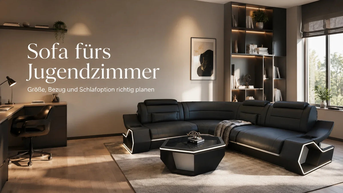 Sofa fürs Jugendzimmer: kompakte Größe, robuster Bezug und Schlafoption