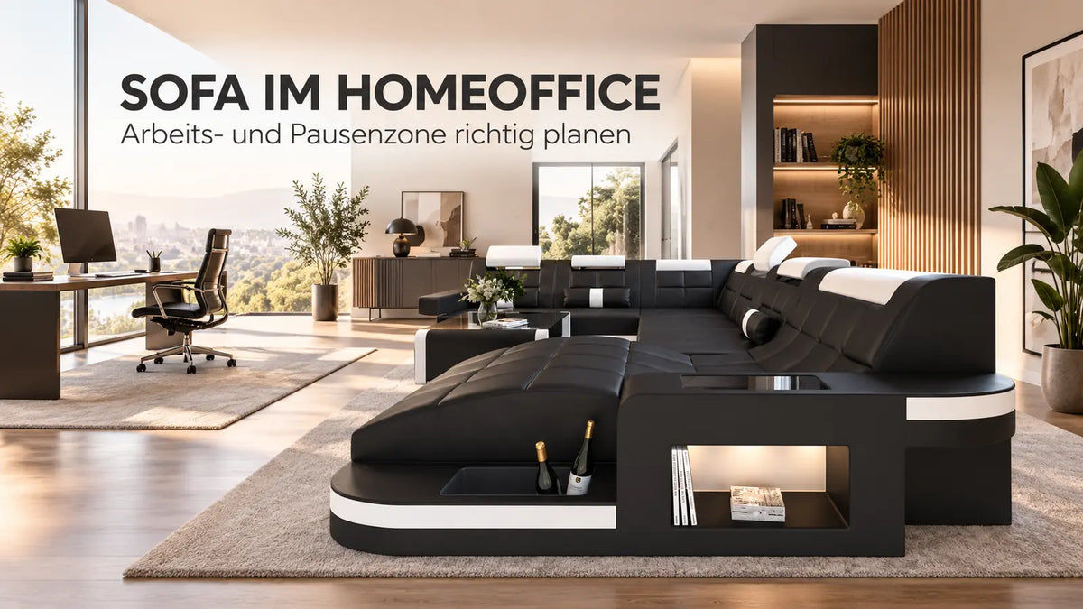Sofa im Homeoffice – Wohnlandschaft Wave mit getrennter Arbeits- und Pausenzone