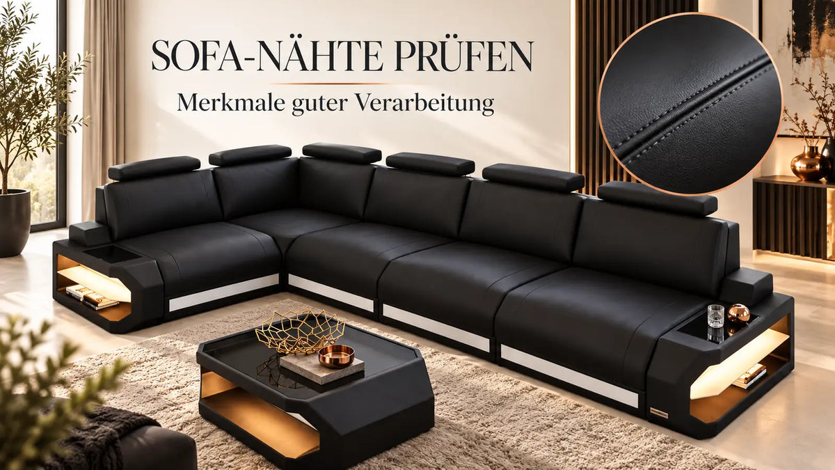 Sofa-Nähte und Verarbeitung prüfen – Sofa Dreams Wohnlandschaft mit Detailansicht einer Polsternaht