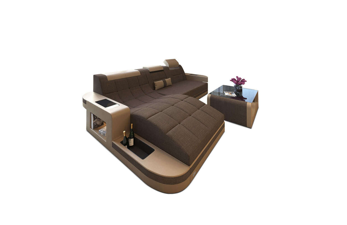 Couch Wave L-Form in Stoff Braun-Sandbeige