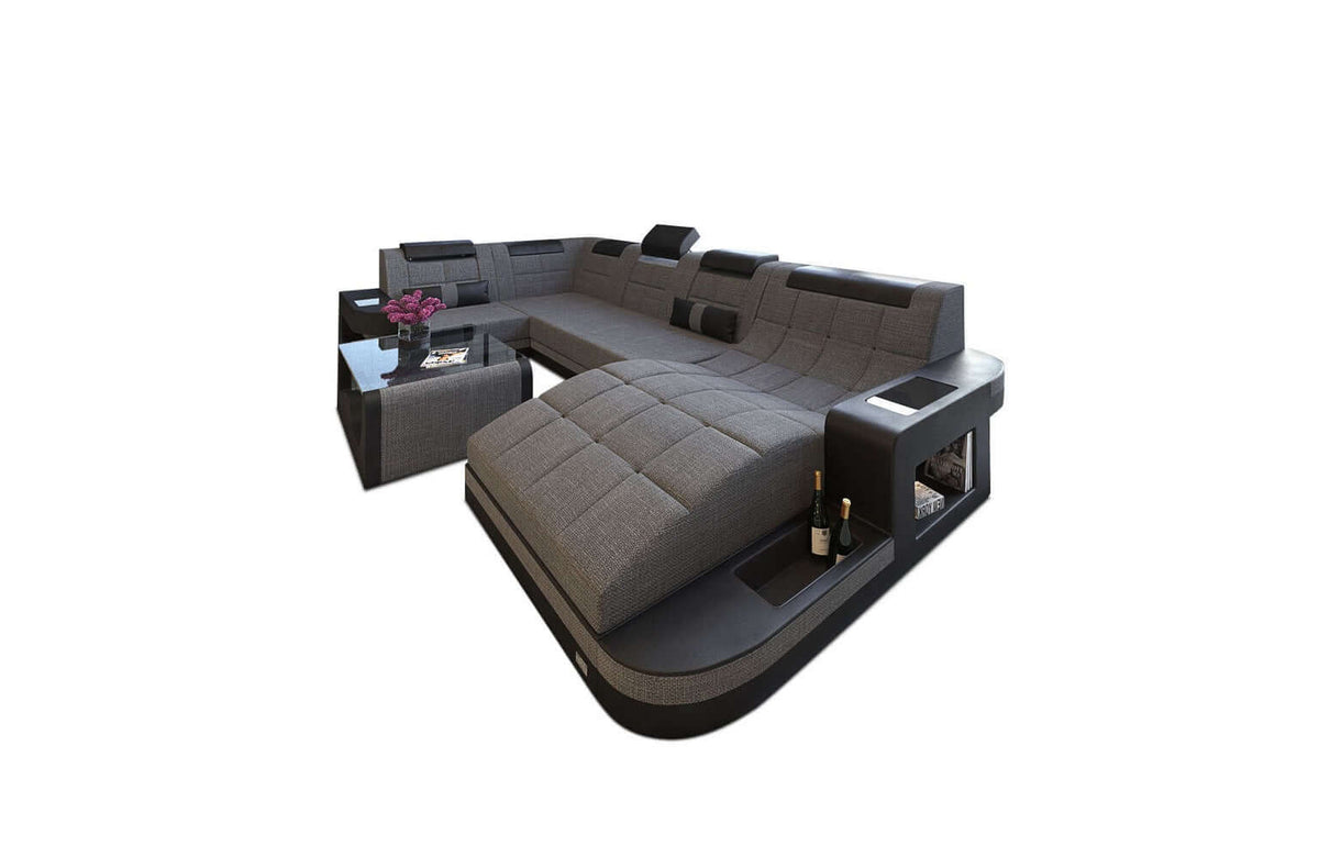 Stoff Wohnlandschaft Wave U-Form Grau-Schwarz