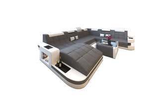 Stoff Wohnlandschaft Wave XL Materialmix in Strukturstoff und der Farbe Grau und Weiß - Ausrichtung links