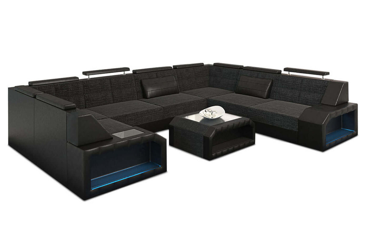 Wohnlandschaft Pesaro U-Form aus Stoff Schwarzgrau-Schwarz