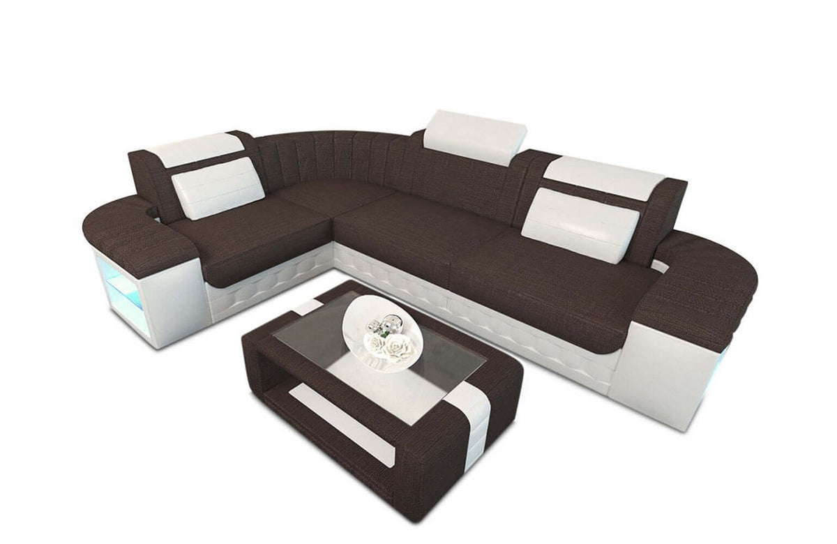 Stoff Ecksofa Bergamo L-Form Braun-Weiß