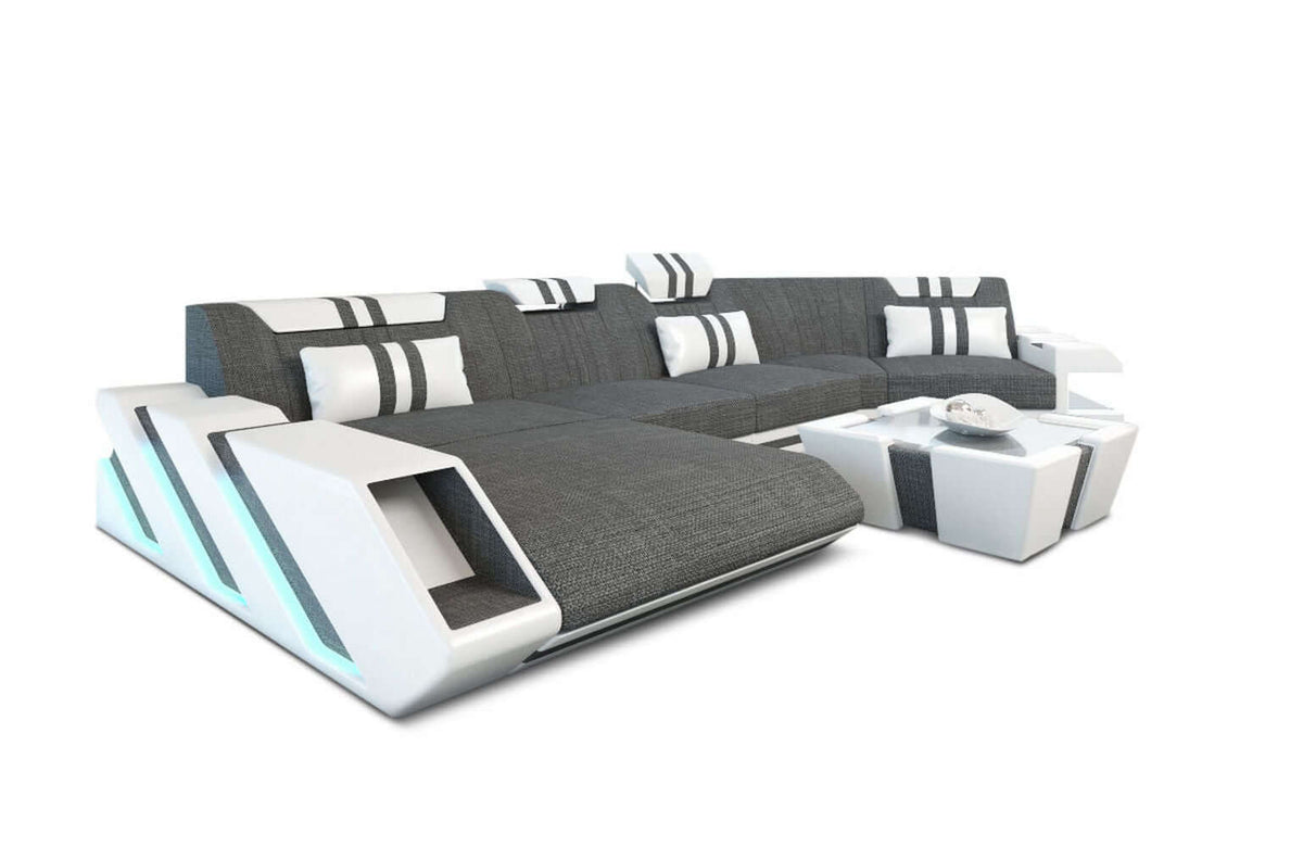 Sofa Apollonia C-Form in Stoff Grau-Weiß