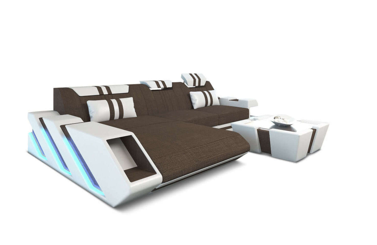 Stoff Ecksofa Apollonia L-Form Braun-Weiß