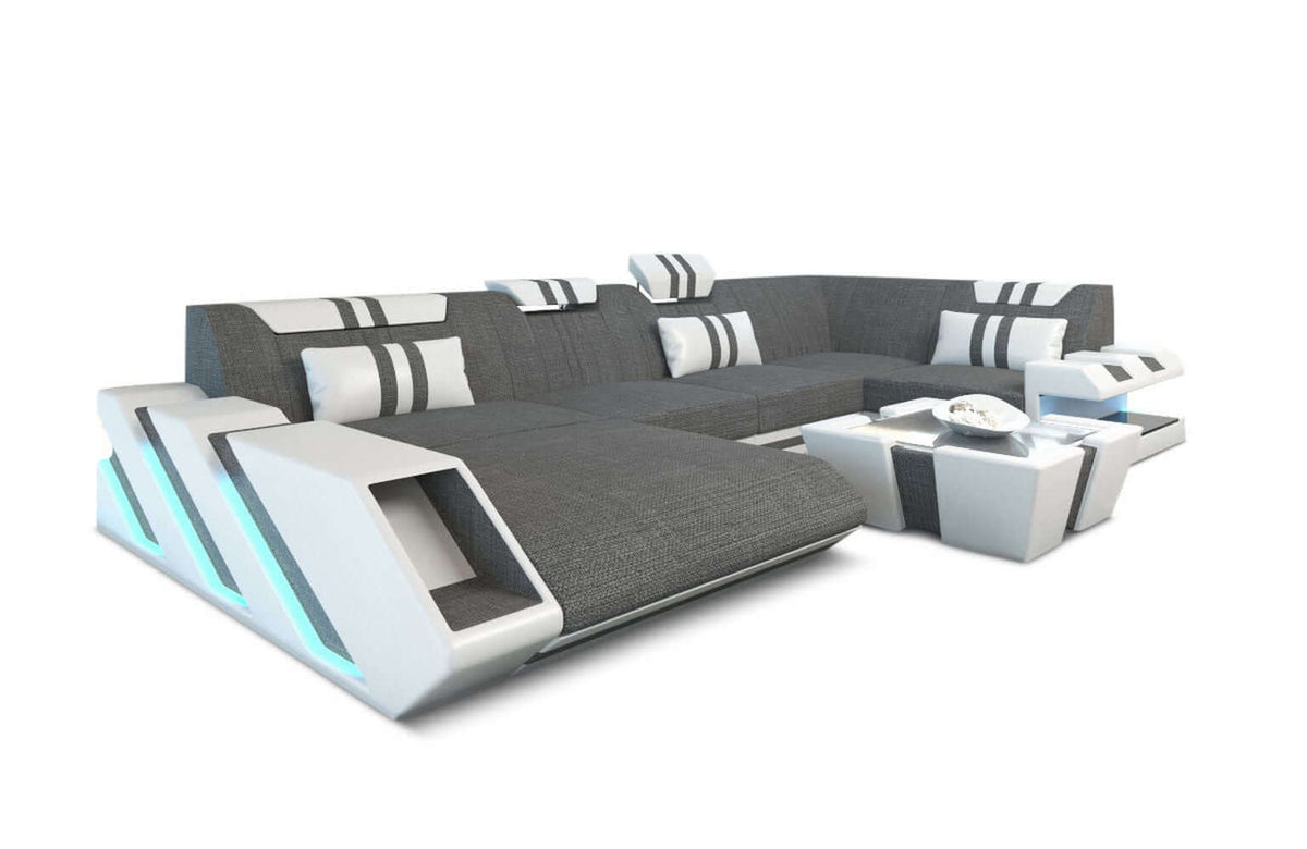 Couchlandschaft Apollonia U-Form in Stoff Grau-Weiß