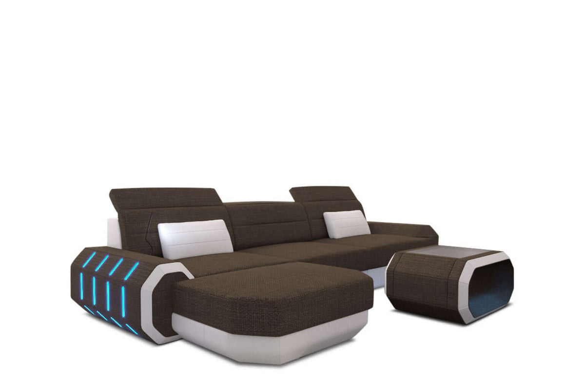 Couch Roma L-Form in Stoff Braun-Weiß