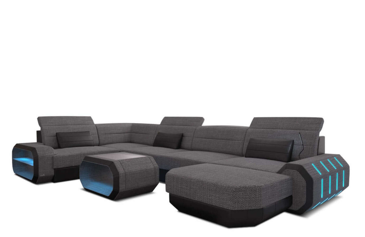 Wohnlandschaft Roma U-Form aus Stoff Grau-Schwarz