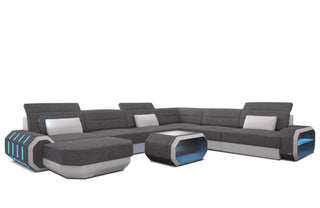 XL Stoff Wohnlandschaft Roma mit LED in Strukturstoff und der Farbe Grau und Weiß - Ausrichtung links
