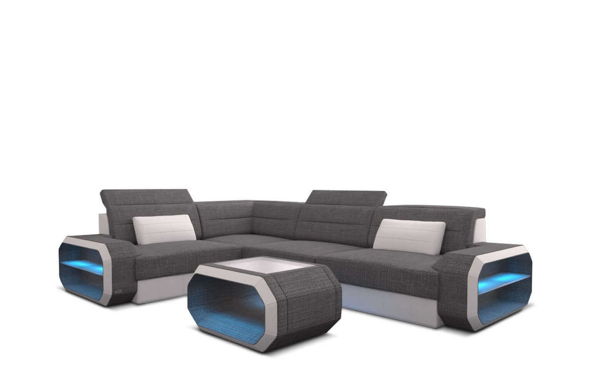 Ecksofa Verona L-Form aus Stoff Grau-Weiß