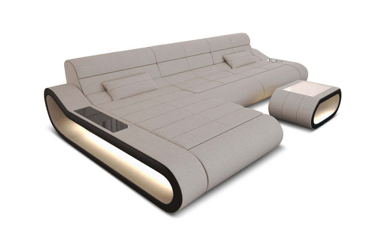Ecksofa Concept Lang L-Form aus Stoff Elfenbein-Schwarz