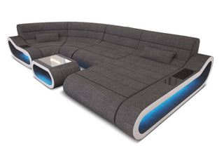 Wohnlandschaft Stoff Concept mit LED in Strukturstoff und der Farbe Grau und Weiß - Ausrichtung rechts
