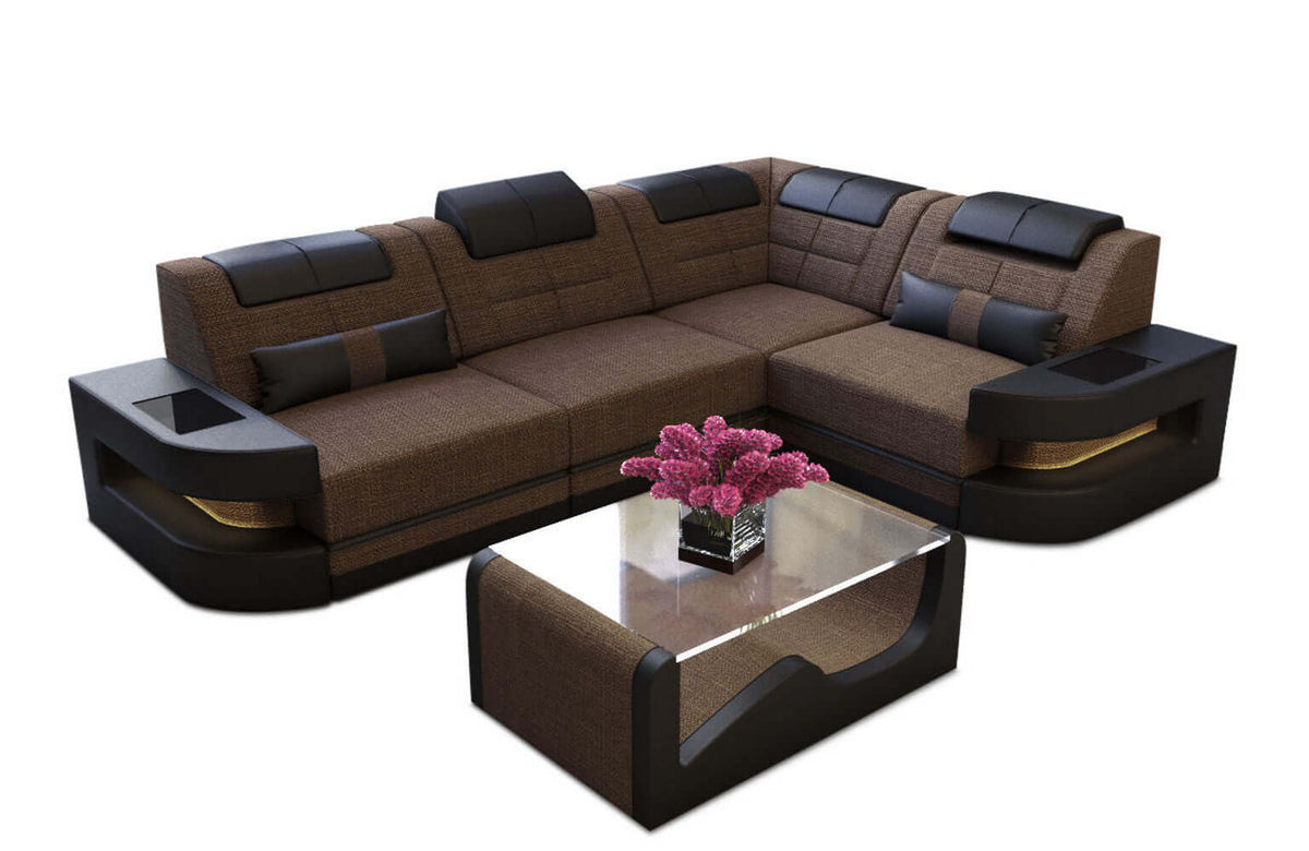 Stoff Ecksofa Como L-Form Braun-Schwarz
