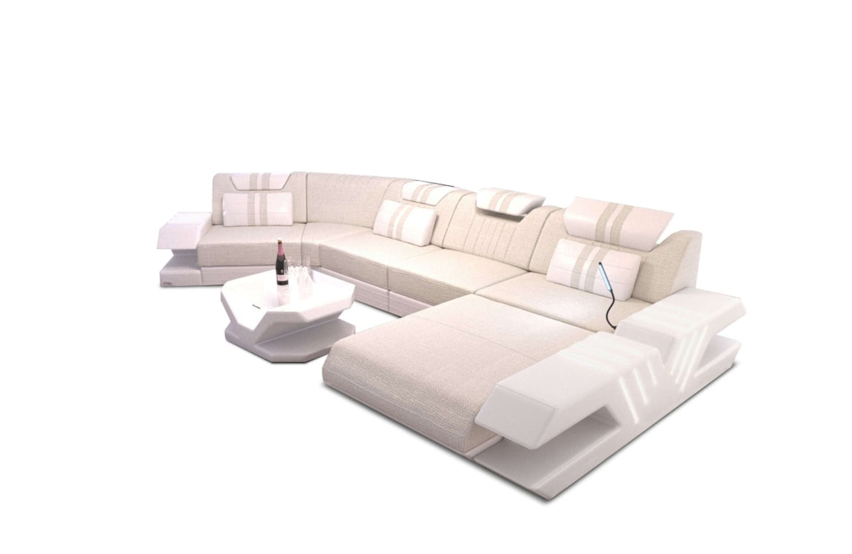 Designsofa Venedig C-Form aus Stoff Elfenbein-Weiß