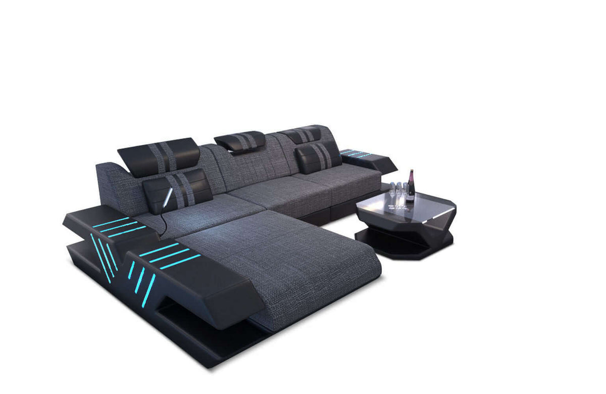 Couch Venedig L-Form in Stoff Grau-Schwarz