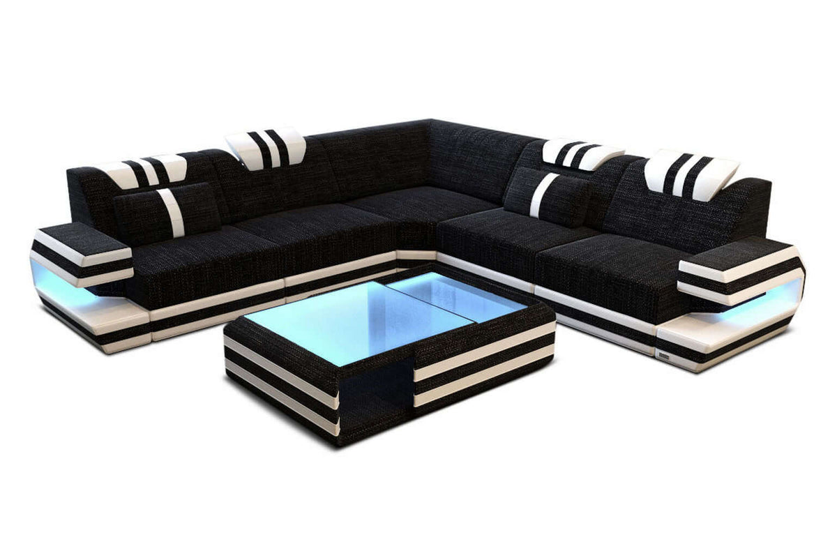 Couch Ragusa L-Form in Stoff Dunkelgrau-Weiß