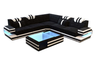 Polster Ecksofa Ragusa L-Form in Strukturstoff und der Farbe Dunkelgrau und Weiß - Bild 2