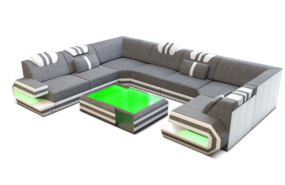 Wohnlandschaft Ragusa U-Form aus Stoff Grau-Weiß