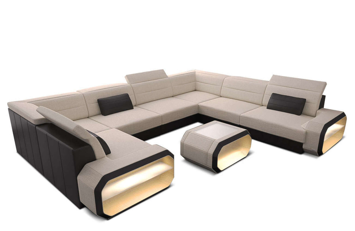 Stoff Wohnlandschaft Verona U-Form Elfenbein-Schwarz