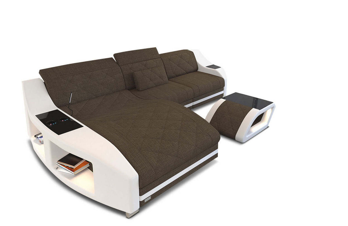 Couch Swing L-Form in Stoff Braun-Weiß