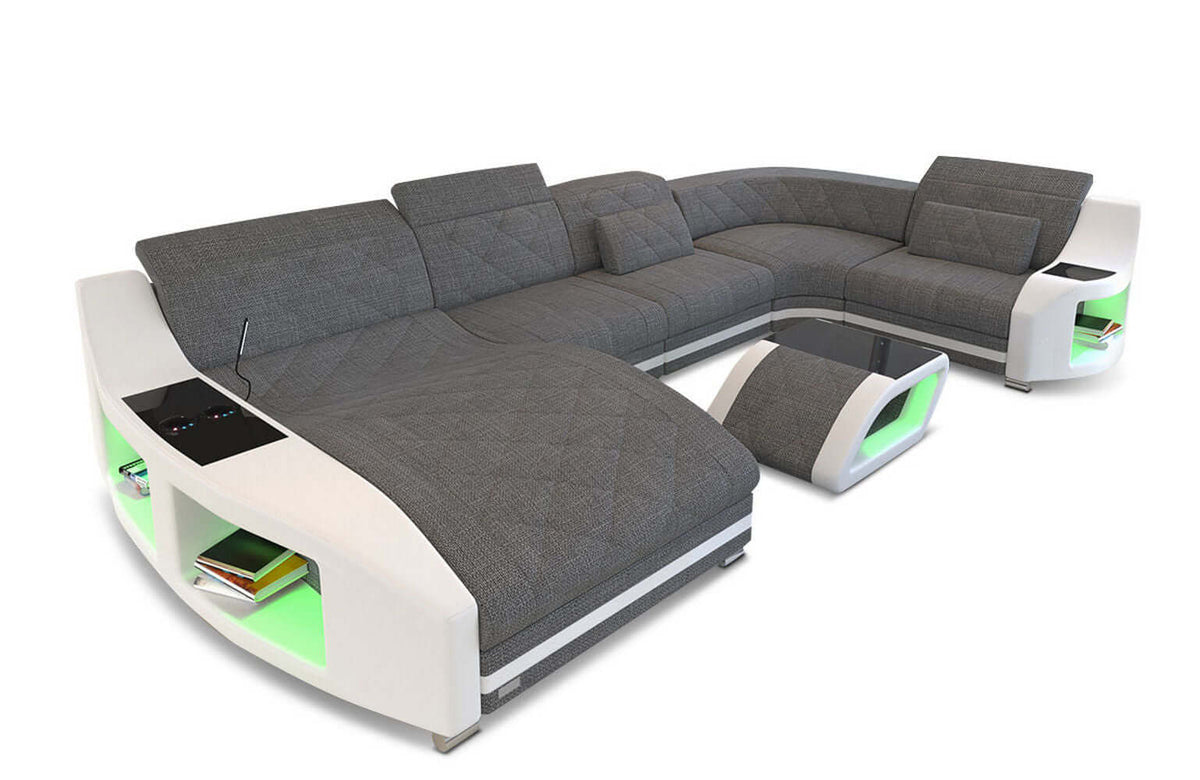 Couchlandschaft Swing U-Form in Stoff Grau-Weiß