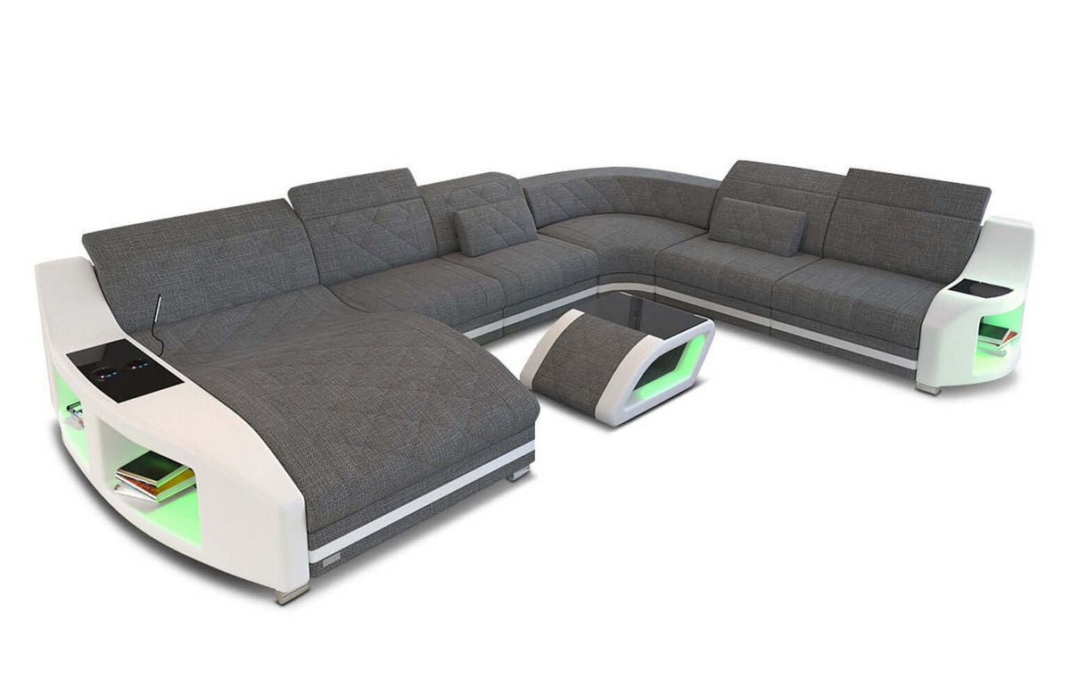 Wohnlandschaft Swing XXL U-Form in Stoff Grau-Weiß