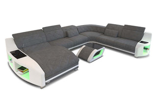 XXL Wohnlandschaft Swing in Strukturstoff und der Farbe Grau und Weiß - Ausrichtung links