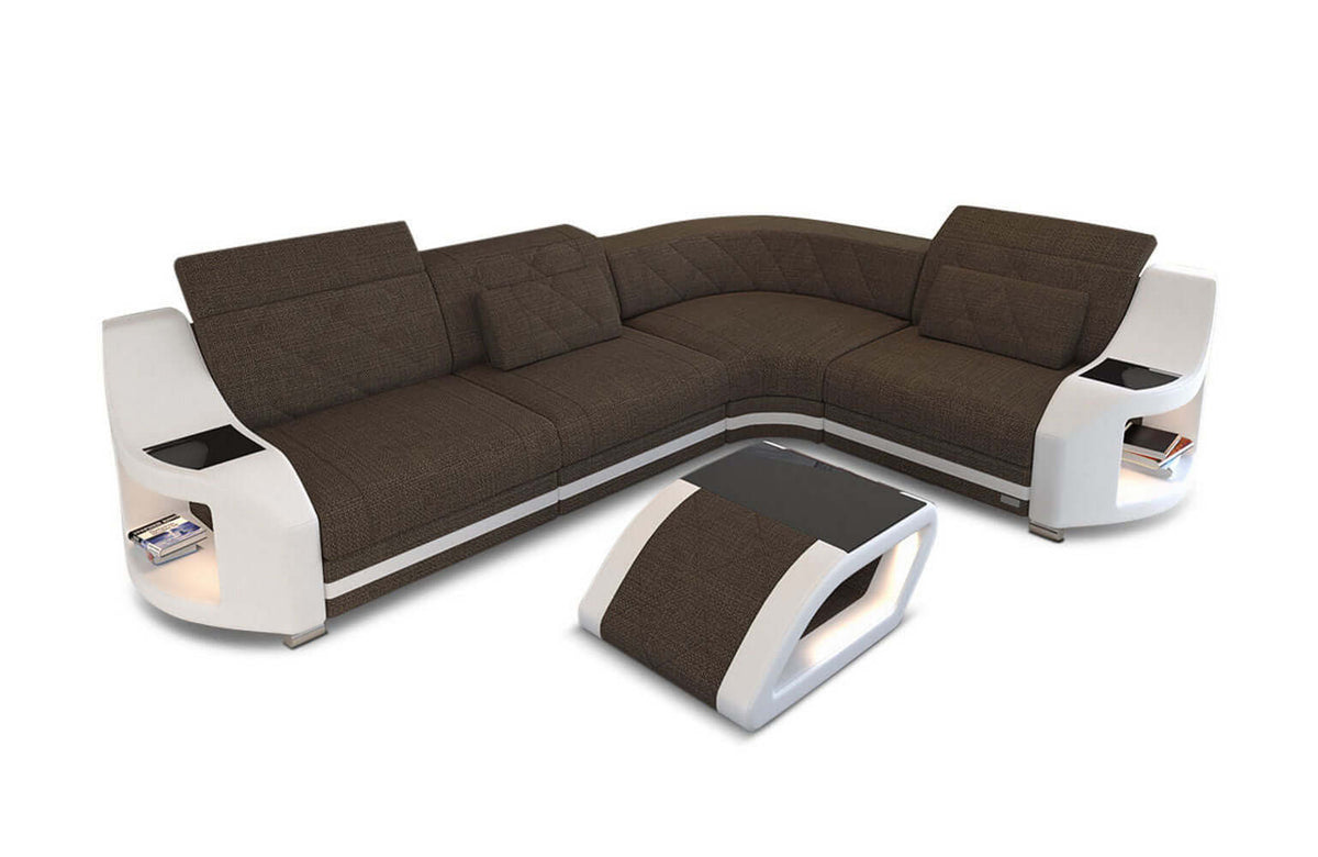 Stoff Ecksofa Genua L-Form Braun-Weiß
