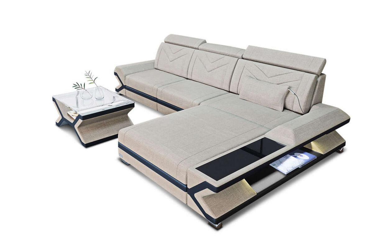 Couch Napoli L-Form in Stoff Elfenbein-Schwarz