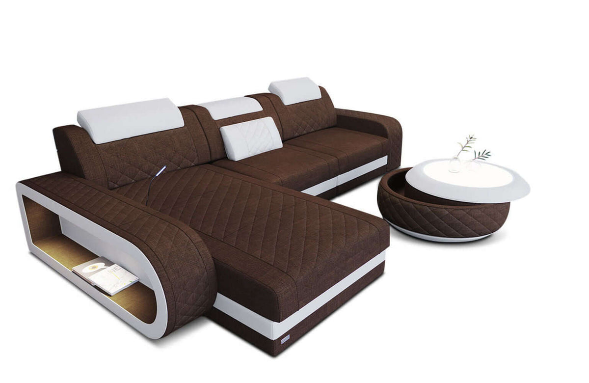 Stoff Ecksofa Berlin L-Form Braun-Weiß