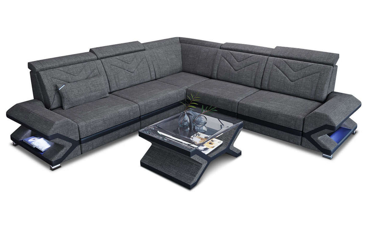 Ecksofa Sorrento L-Form aus Stoff Grau-Schwarz
